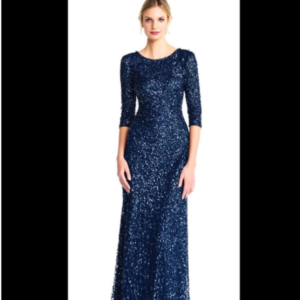 Adrianna papell 3/4 sleeve beaded mermaid gown